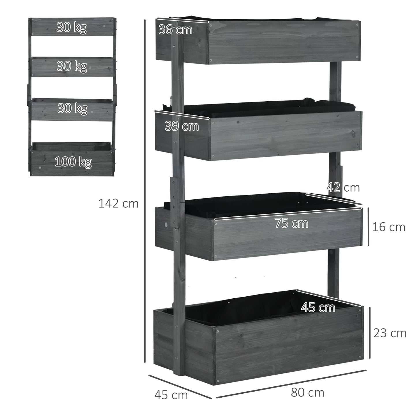 Raised Garden Bed Wooden Plant Stand Grey
