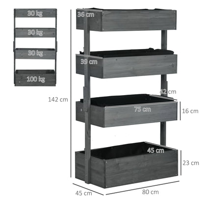 Raised Garden Bed Wooden Plant Stand Grey