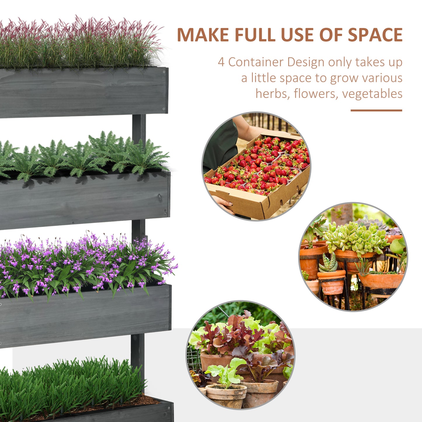 Raised Garden Bed Wooden Plant Stand Grey