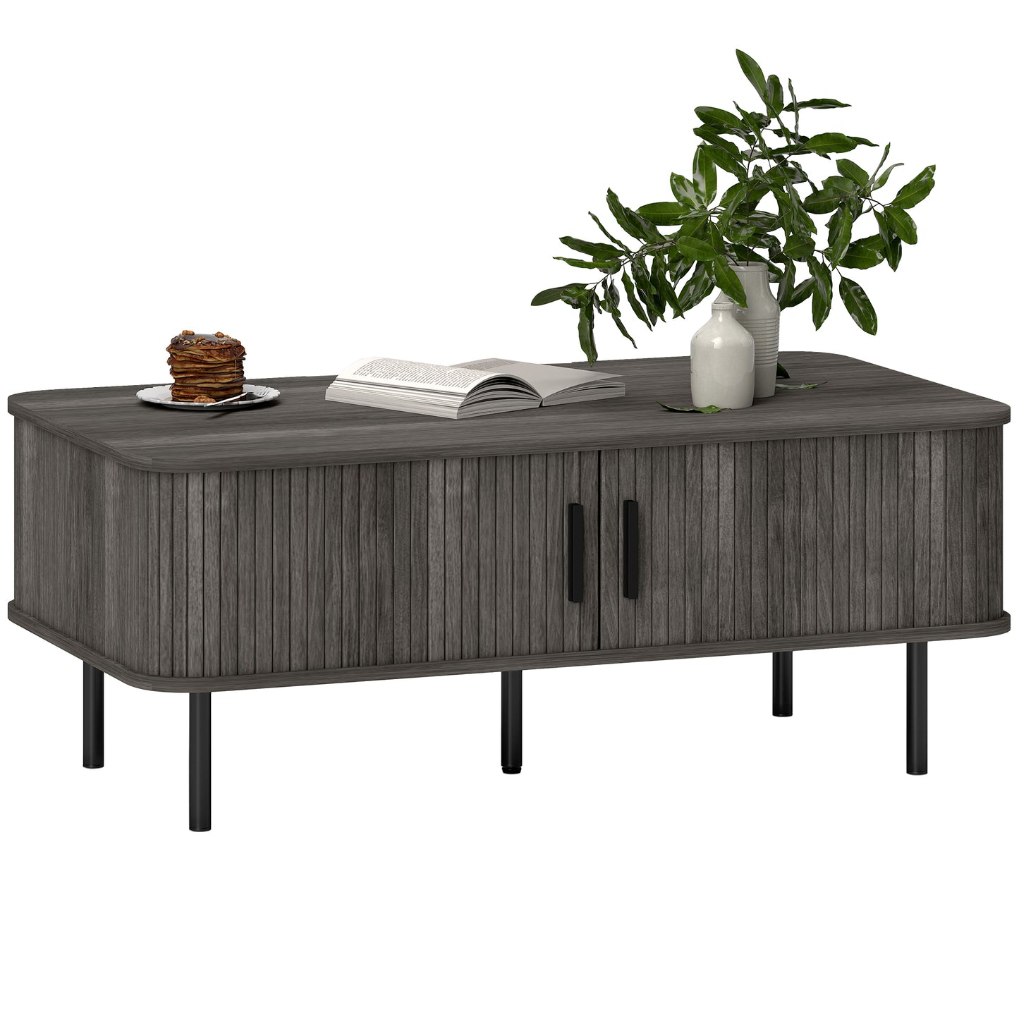 Coffee Table with Storage and Sliding Doors for Living Room, Grey