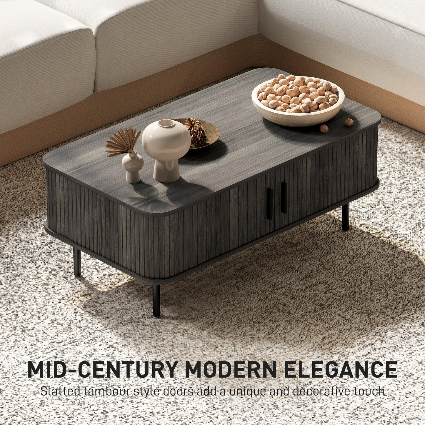 Coffee Table with Storage and Sliding Doors for Living Room, Grey