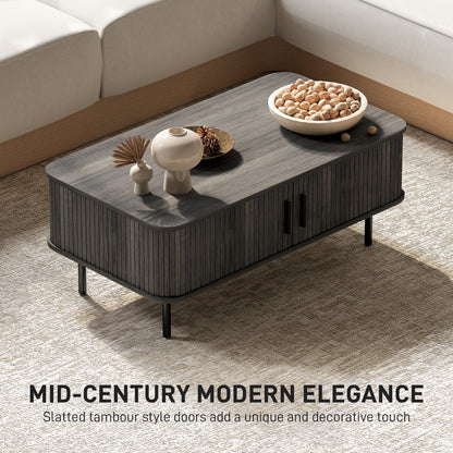 Coffee Table with Storage and Sliding Doors for Living Room, Grey