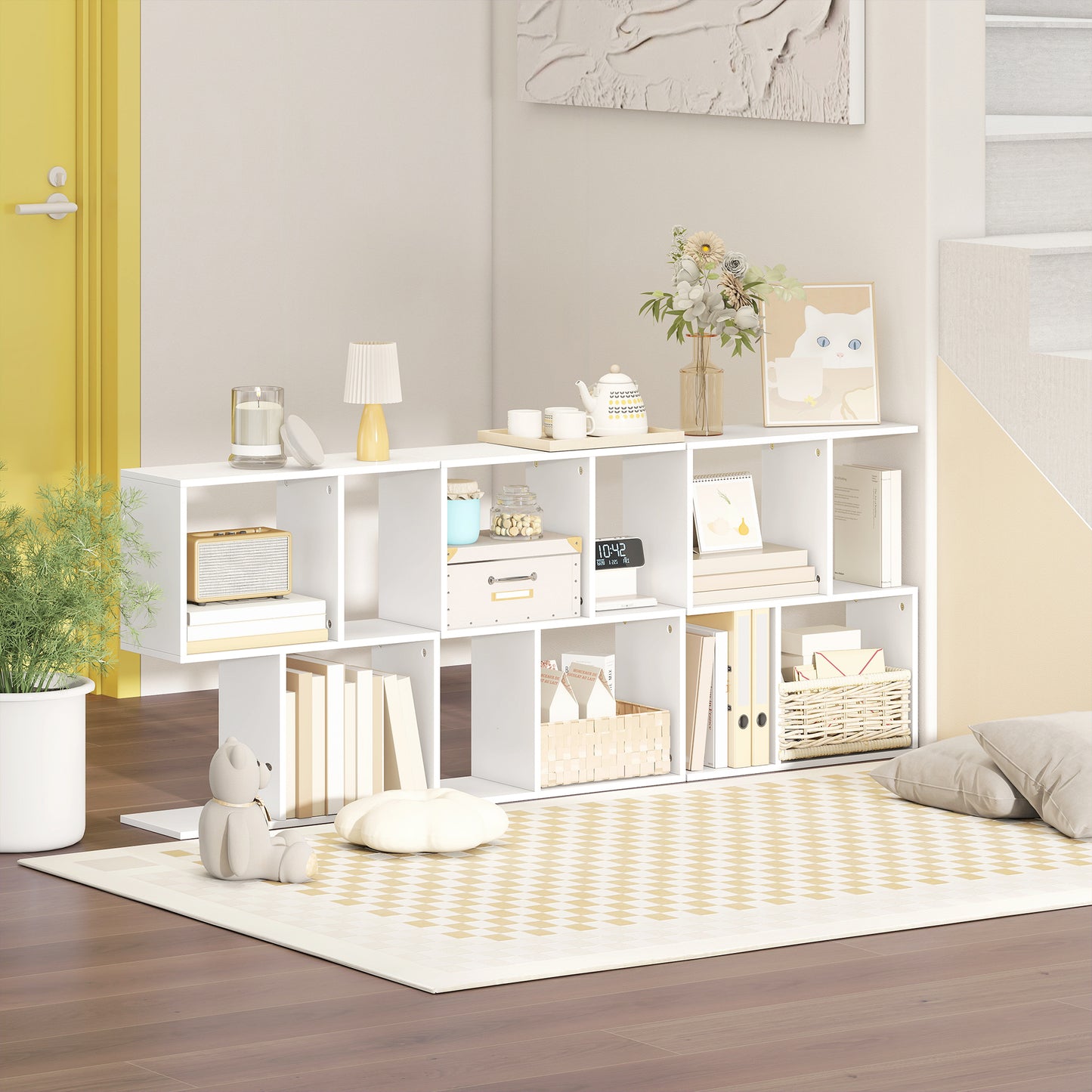 Side Table, Narrow End Table with Storage Shelves, White