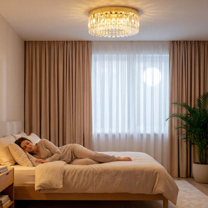 Crystal Ceiling Light with 225 Crystal Pendants, Gold Tone