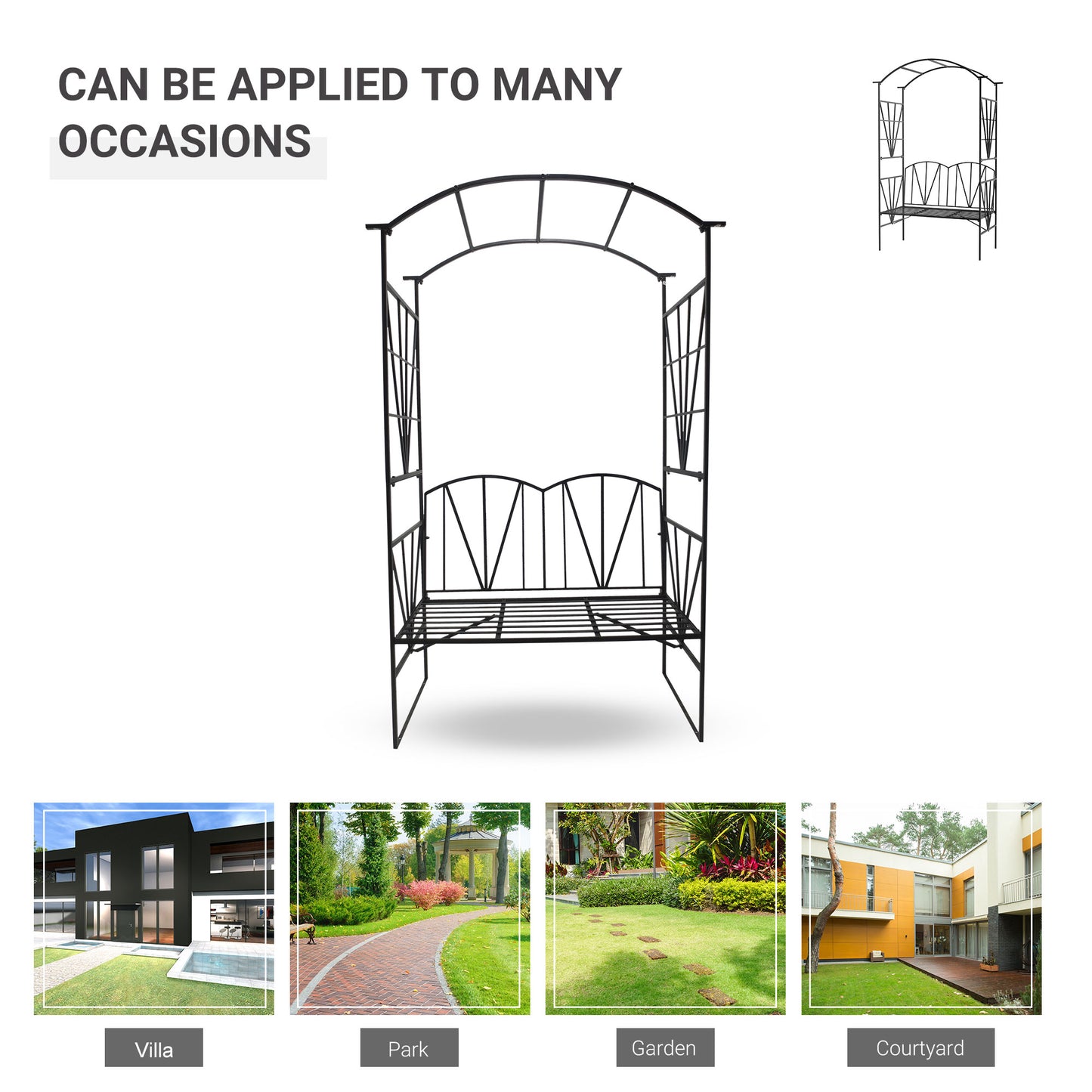 Garden Bench, Metal Garden Loveseat with Arch for Climbing Plants
