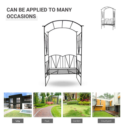 Garden Bench, Metal Garden Loveseat with Arch for Climbing Plants