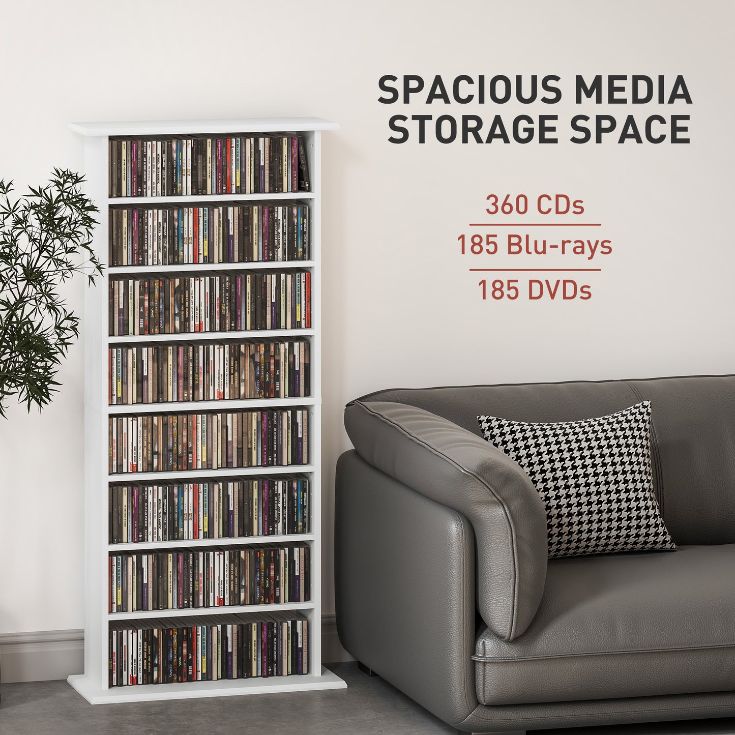 CD Storage Unit DVD Tower Blu-ray Storage Shelf for Living Room White