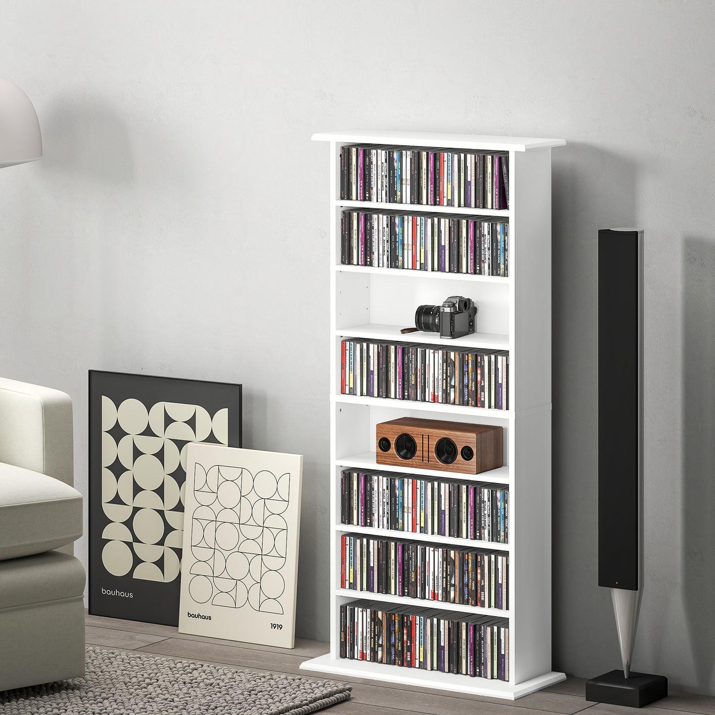 CD Storage Unit DVD Tower Blu-ray Storage Shelf for Living Room White