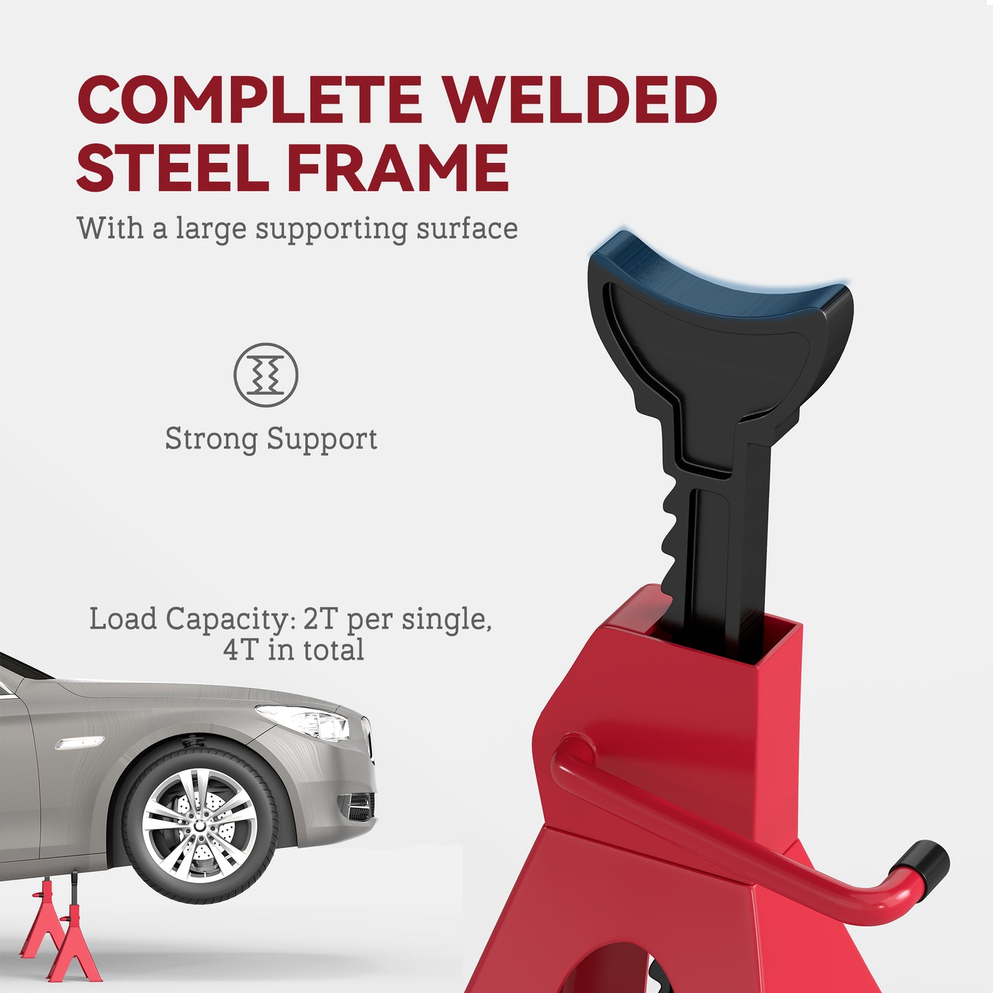 2 Ton Axle Stands, Adjustable Car Jack Stands, Pack of 2, Red