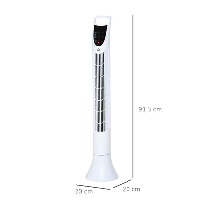 LED 36 Inch Tower Fan 70° Oscillation 3 Speed Remote Controller, White