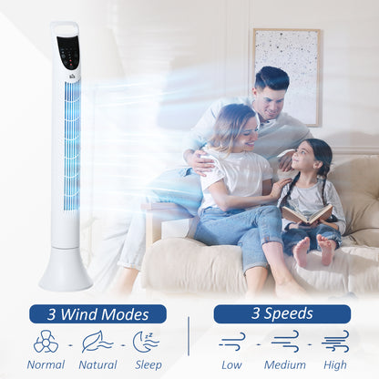 LED 36 Inch Tower Fan 70° Oscillation 3 Speed Remote Controller, White