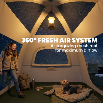 3 Man Inflatable Camping Tent w/ 3000mm Waterproof Rainfly, Beige