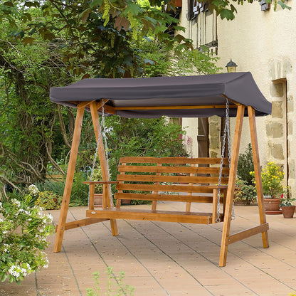 3 Seater Wooden Garden Swing Chair Hammock with Adjustable Canopy