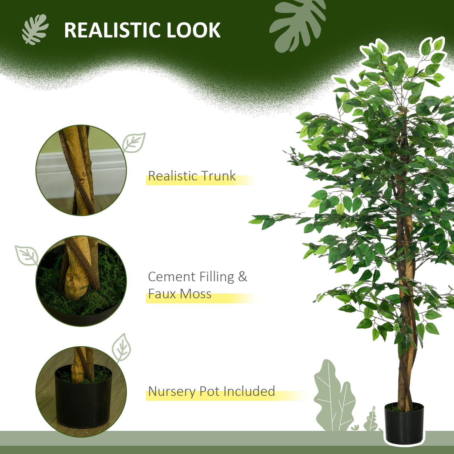 150cm Artificial Tree Ficus for Indoor Home Decor, Fake Tree
