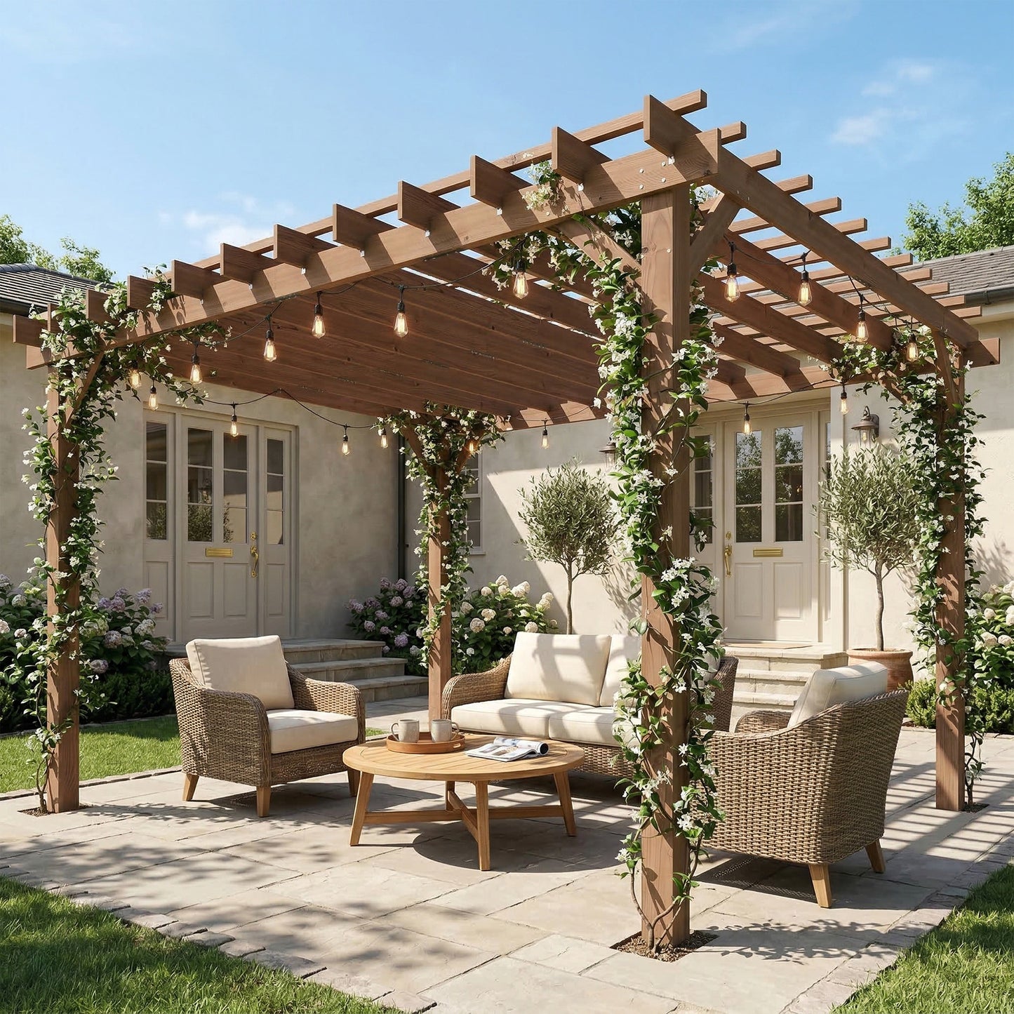 3.6 x 3 m Wooden Pergola Gazebo Grape Trellis, Maple Wood-effect