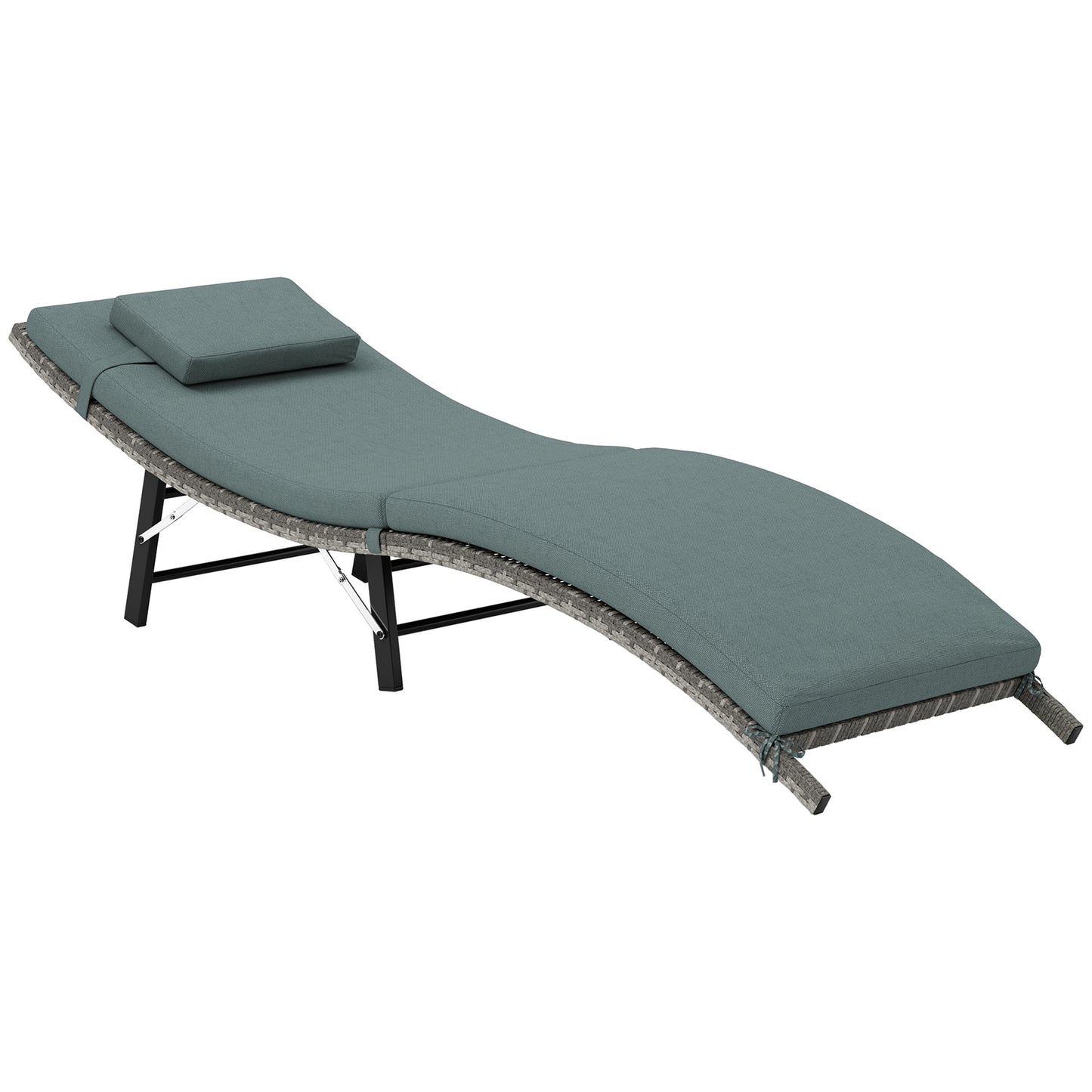 Folding Rattan Sun Lounger with Cushion and Pillow, Mixed Grey