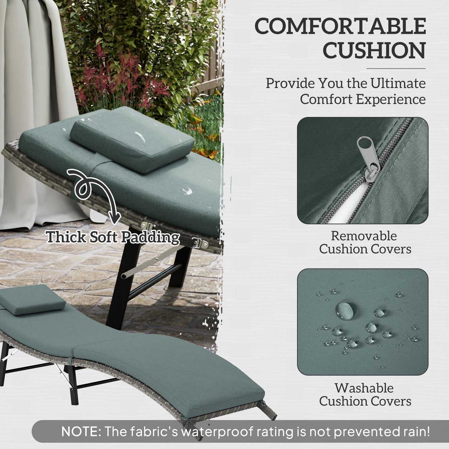 Folding Rattan Sun Lounger with Cushion and Pillow, Mixed Grey