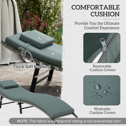Folding Rattan Sun Lounger with Cushion and Pillow, Mixed Grey
