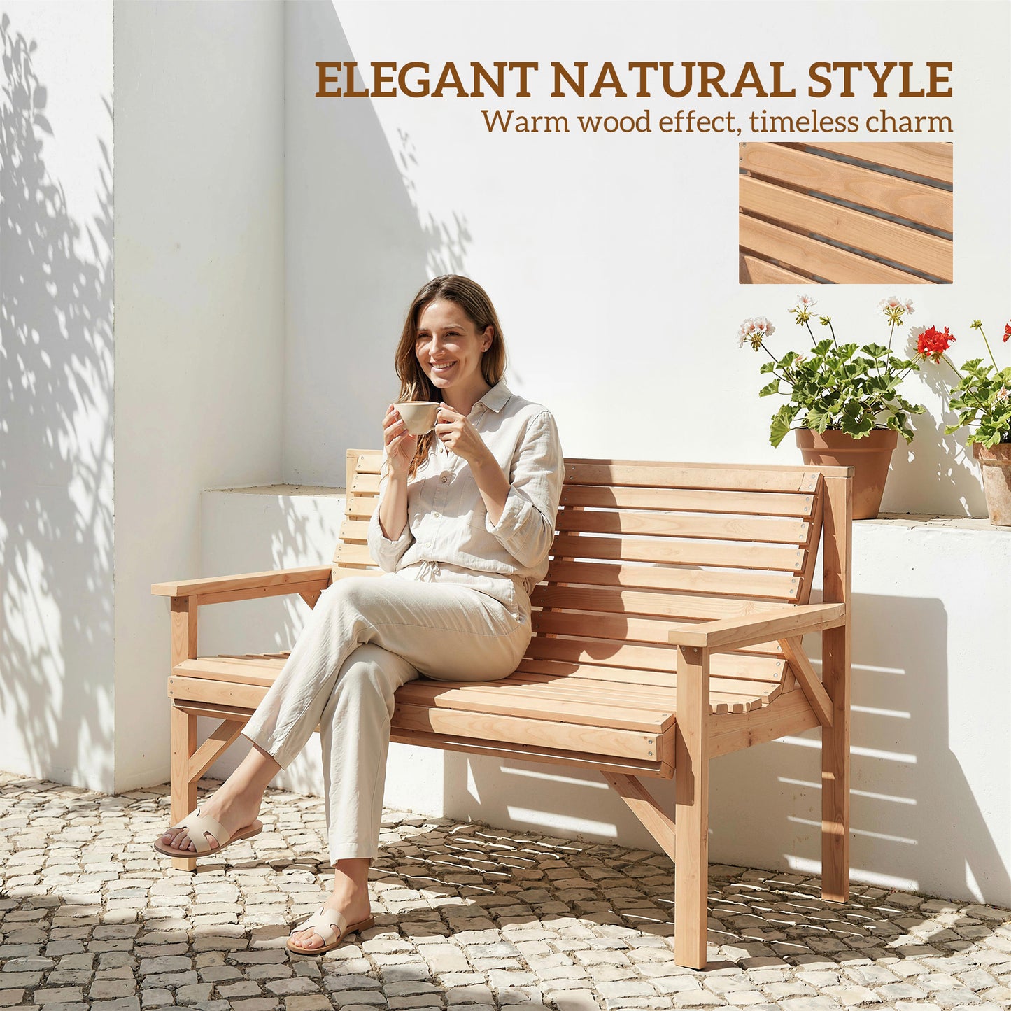 Wooden Garden Bench 2 Seater, Patio Bench for Indoor Outdoor