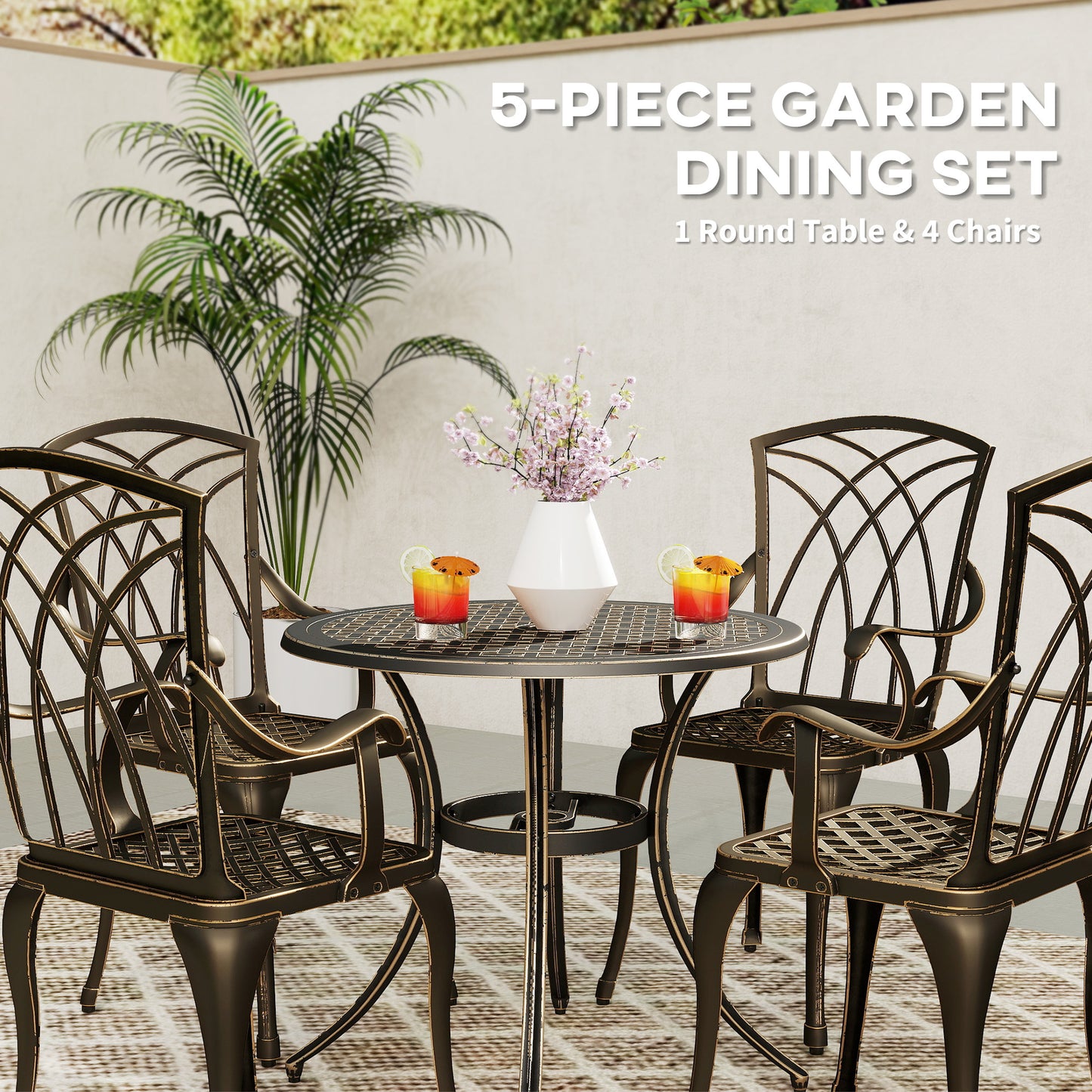 5 PCs Garden Dining Set, Garden Furniture Set, Bronze Tone