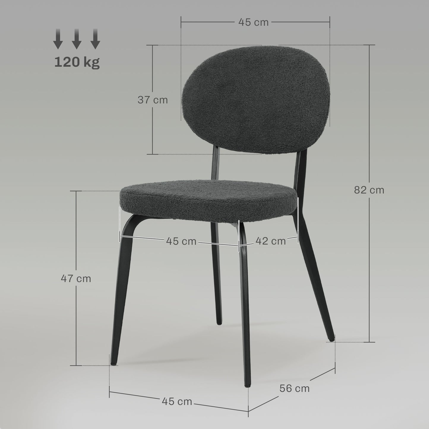 Set of 4 Sherpa Dining Chairs Boucle Kitchen Chairs with Back Black