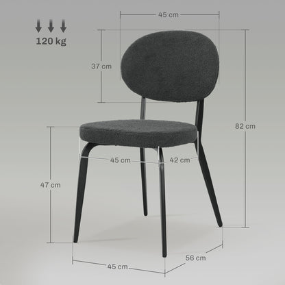 Set of 4 Sherpa Dining Chairs Boucle Kitchen Chairs with Back Black