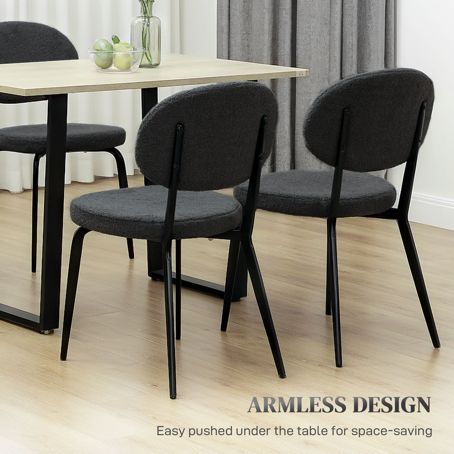 Set of 4 Sherpa Dining Chairs Boucle Kitchen Chairs with Back Black