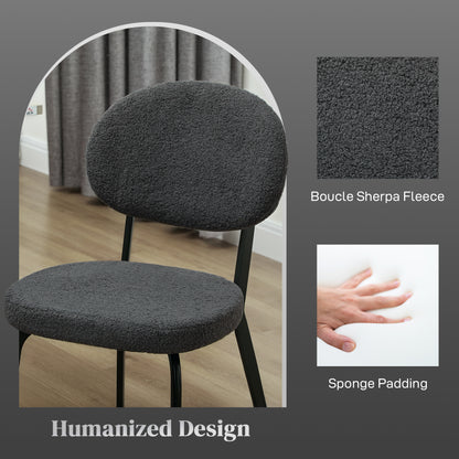 Set of 4 Sherpa Dining Chairs Boucle Kitchen Chairs with Back Black