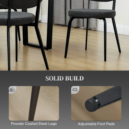 Set of 4 Sherpa Dining Chairs Boucle Kitchen Chairs with Back Black