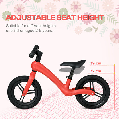 AIYAPLAY 12" Kids Balance Bike, Lightweight Training Bike for Children No Pedal with Adjustable Seat, Rubber Wheels - Red