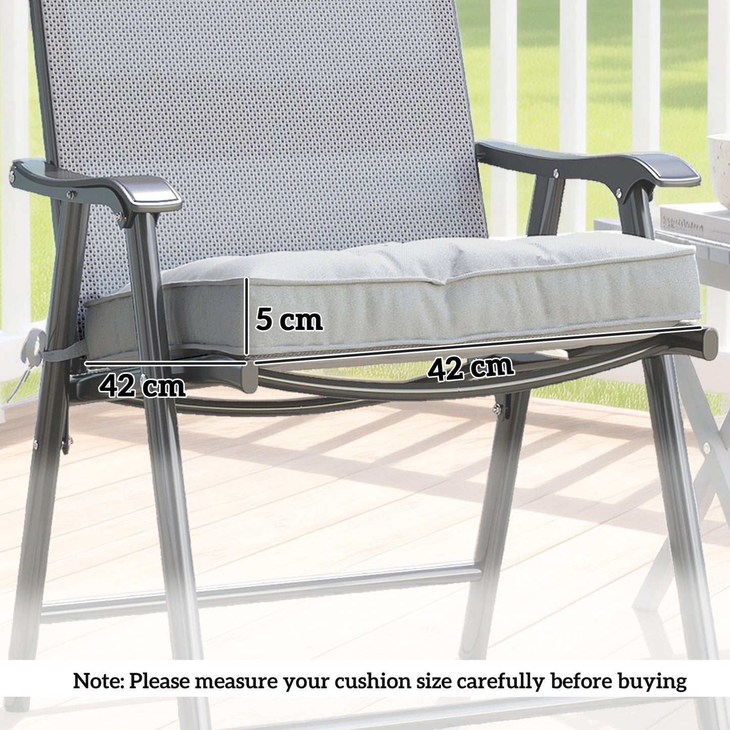 42 x 42cm Replacement Garden Seat Cushion Pad with Ties, Light Grey