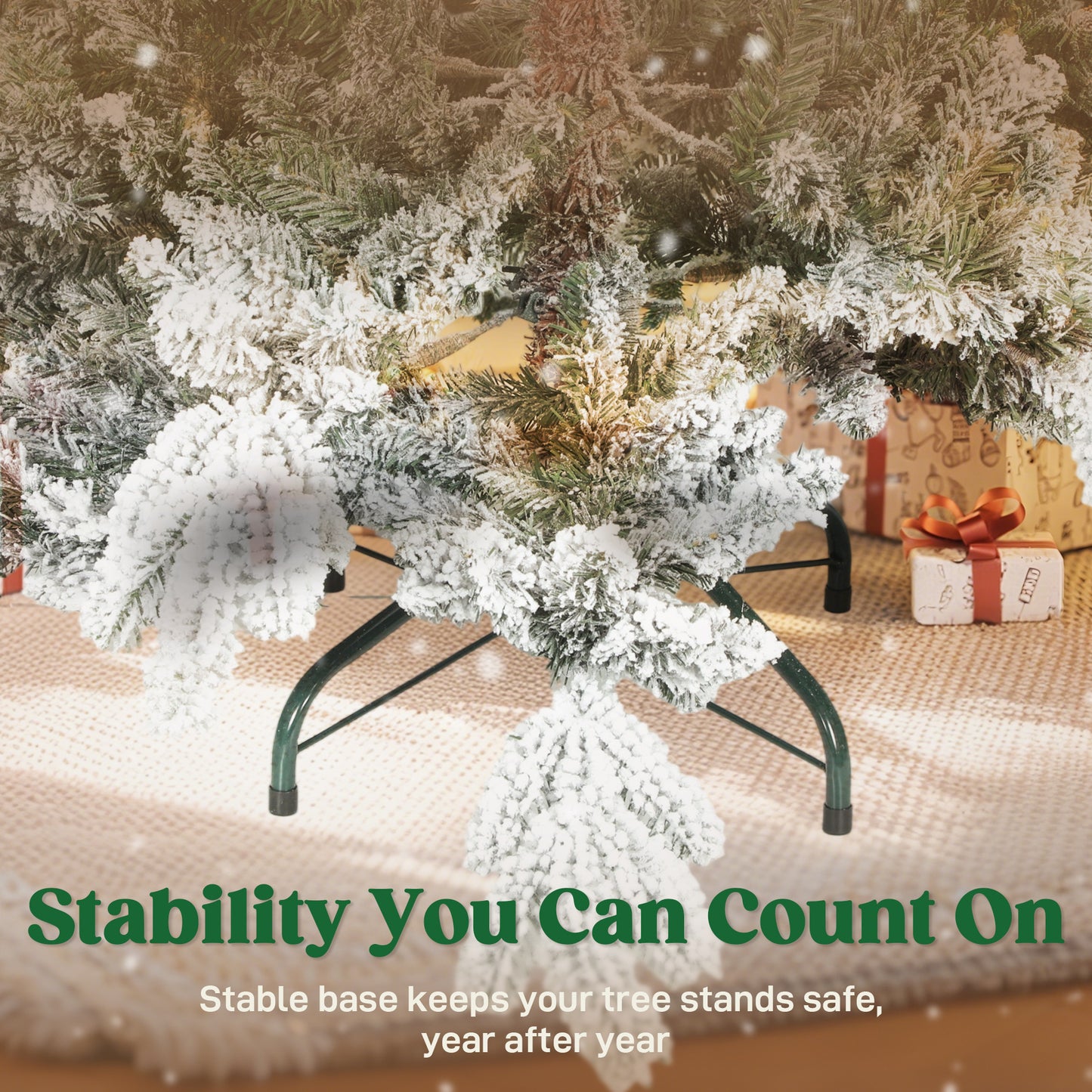 6ft Christmas Tree with Flocked Realistic Tips, Hinged Xmas Tree