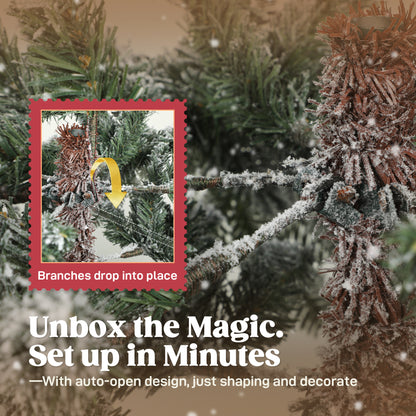 6ft Christmas Tree with Flocked Realistic Tips, Hinged Xmas Tree