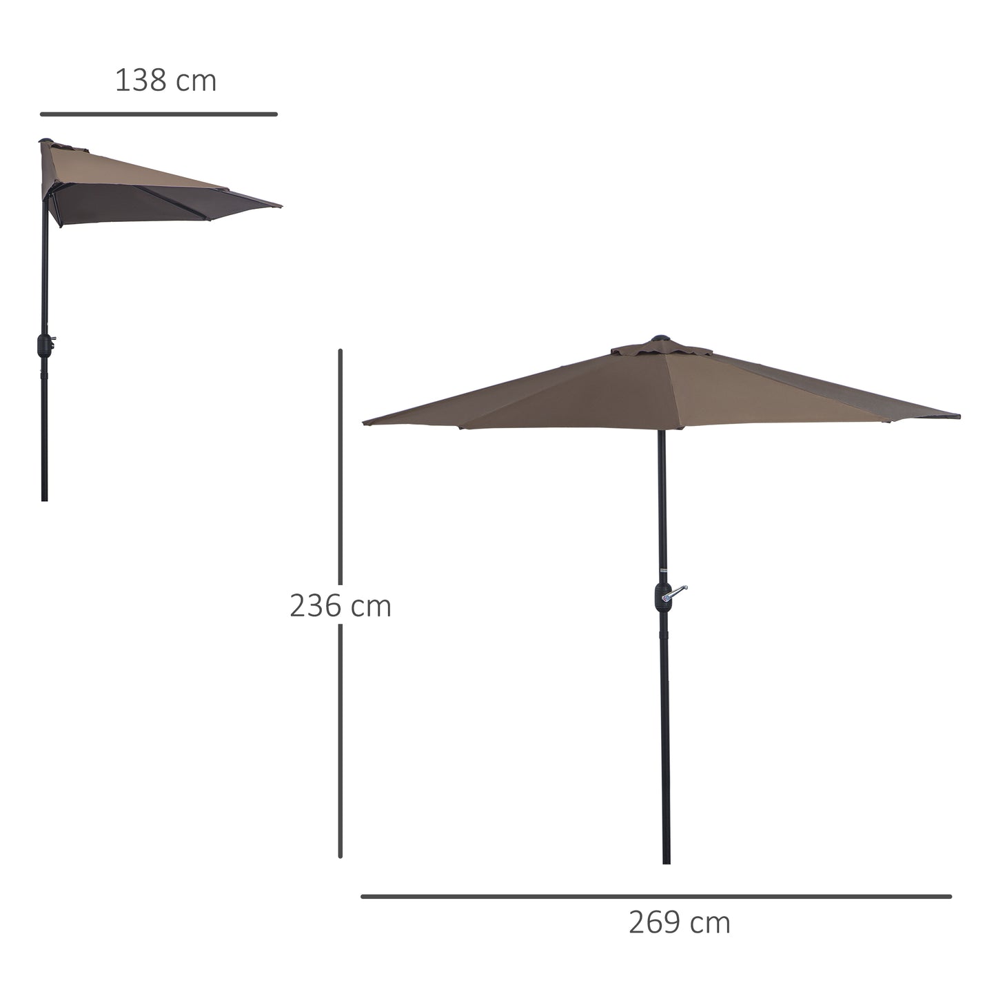 2.7m Metal Frame Garden Furniture Parasol Half Round Umbrella