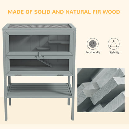 Wooden Hamster Cage w/ Storage Shelf, Openable Top for Gerbils, Grey