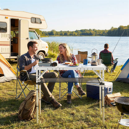 3ft Folding Camping Table, Picnic Table with Storage Layer, White