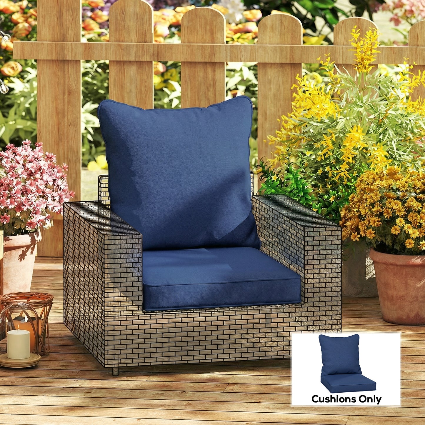 Garden Chair Cushion with Seat & Back Pad, CUSHION ONLY, Dark Blue
