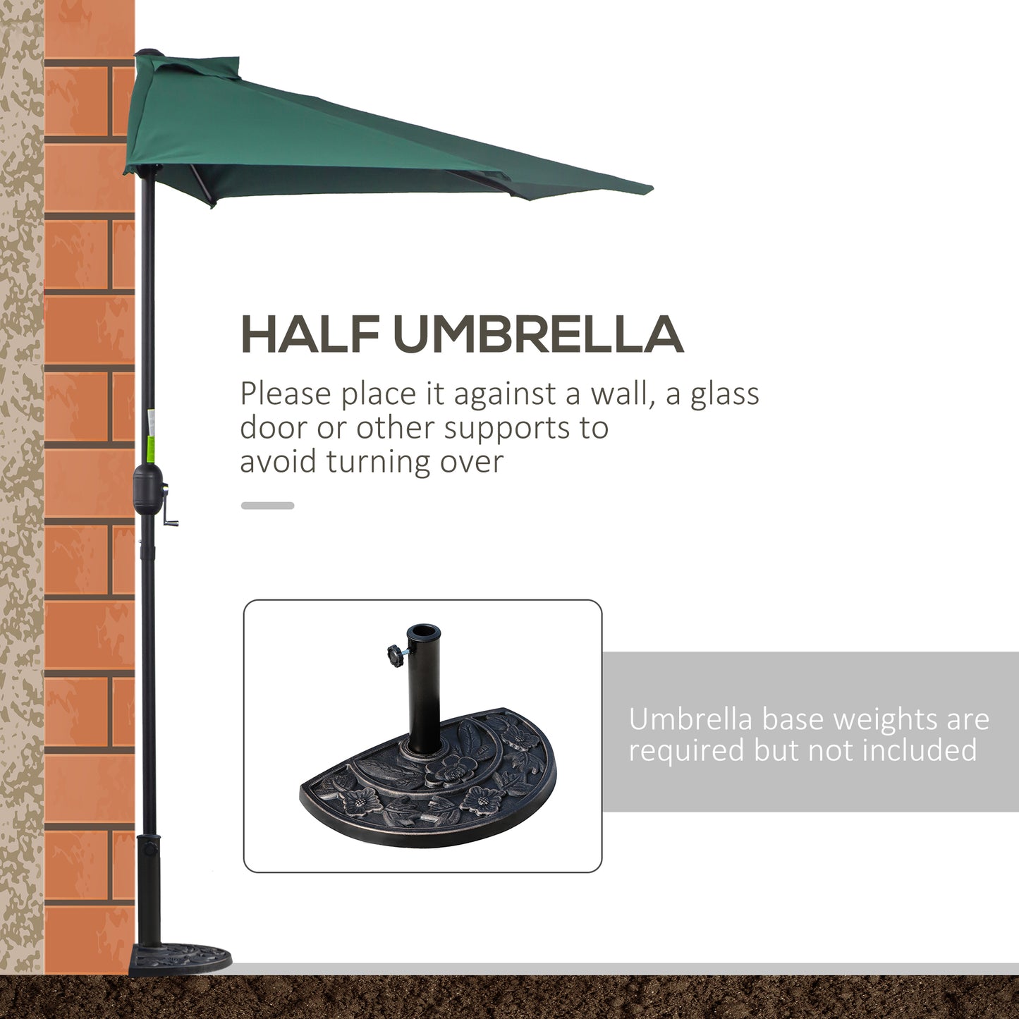 2.7m Metal Frame Garden Furniture Parasol Half Round Umbrella