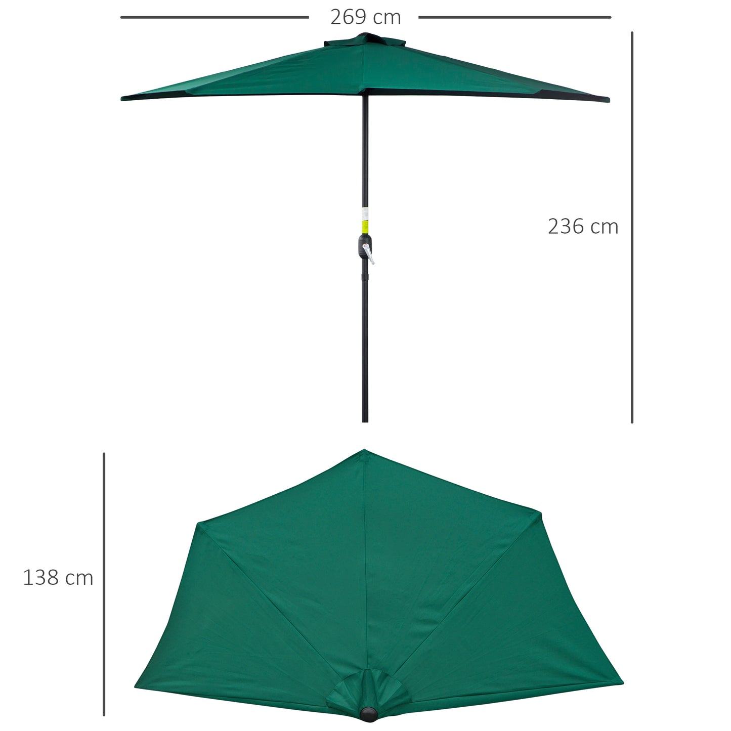 2.7m Metal Frame Garden Furniture Parasol Half Round Umbrella