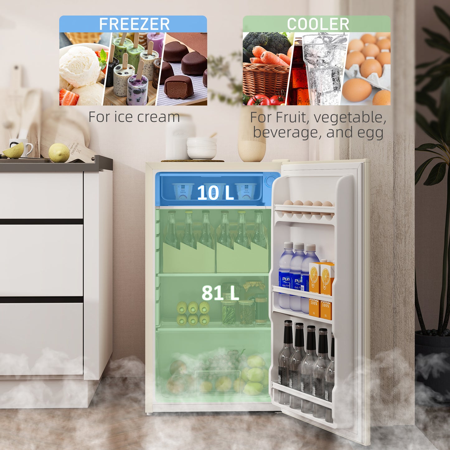 91L Freestanding Under Counter Fridge Beige
