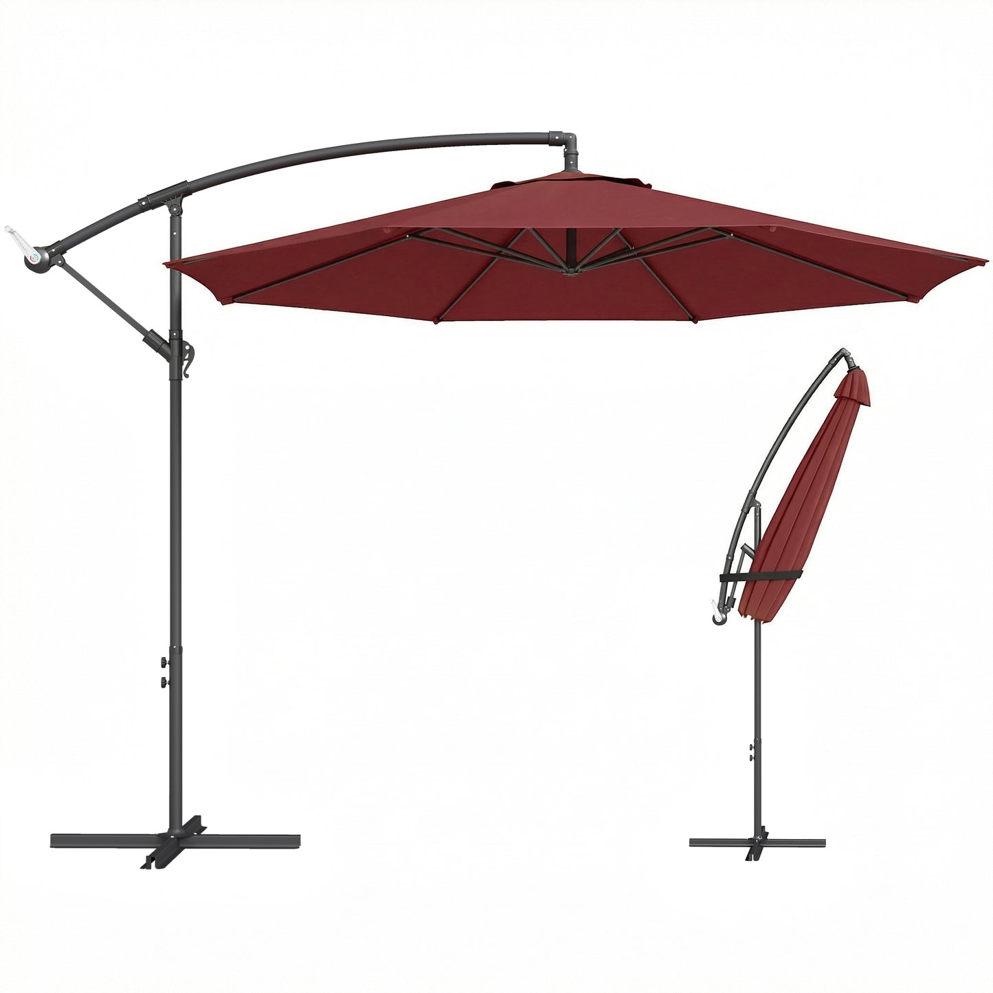 3(m) Garden Banana Parasol Cantilever Umbrella w/ Base, Wine Red