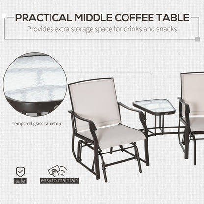 Garden Double Glider Rocking Chairs Gliding Love Seat with Middle Table Conversation Set Patio Backyard Relax Outdoor Furniture Beige