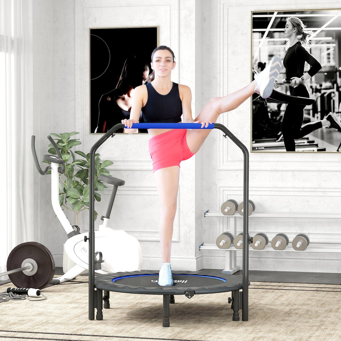 45" Foldable Mini Fitness Trampoline w/ Foam Handle, Blue