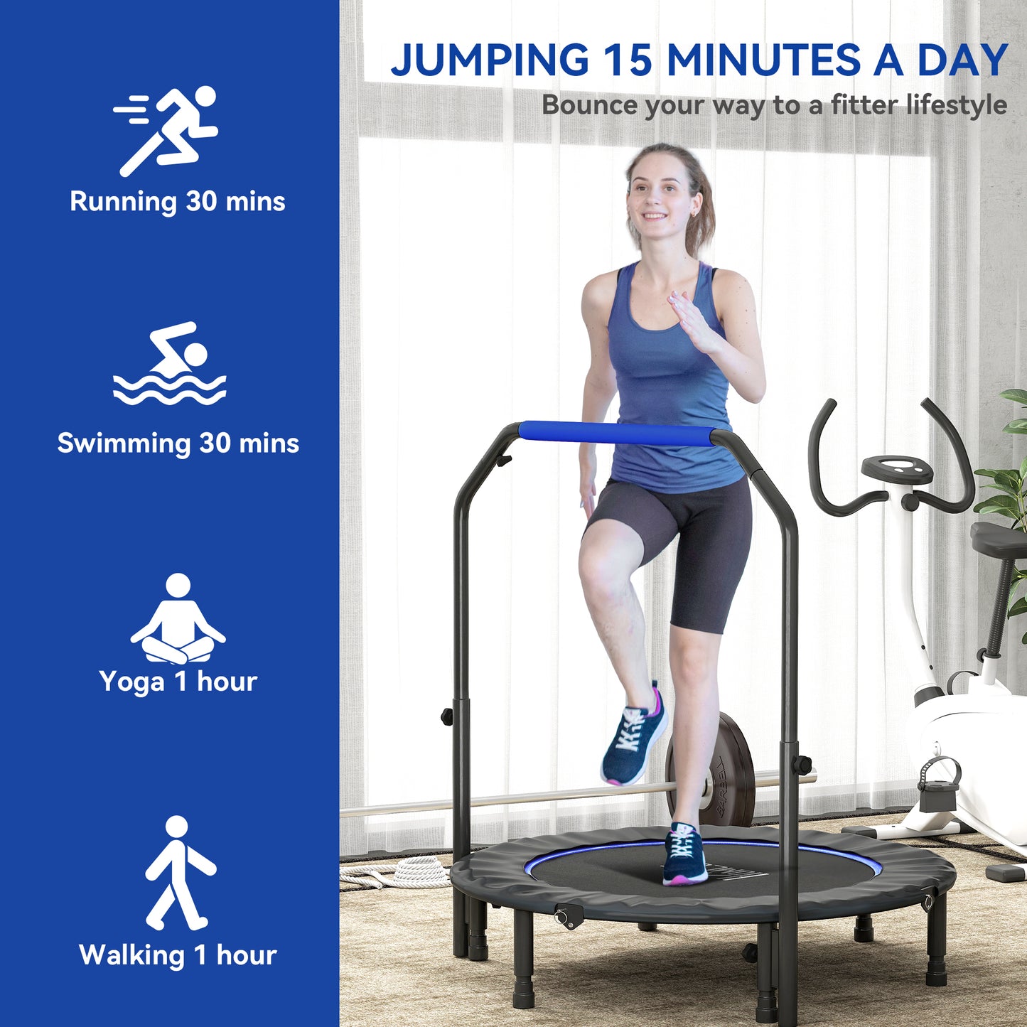 45" Foldable Mini Fitness Trampoline w/ Foam Handle, Blue