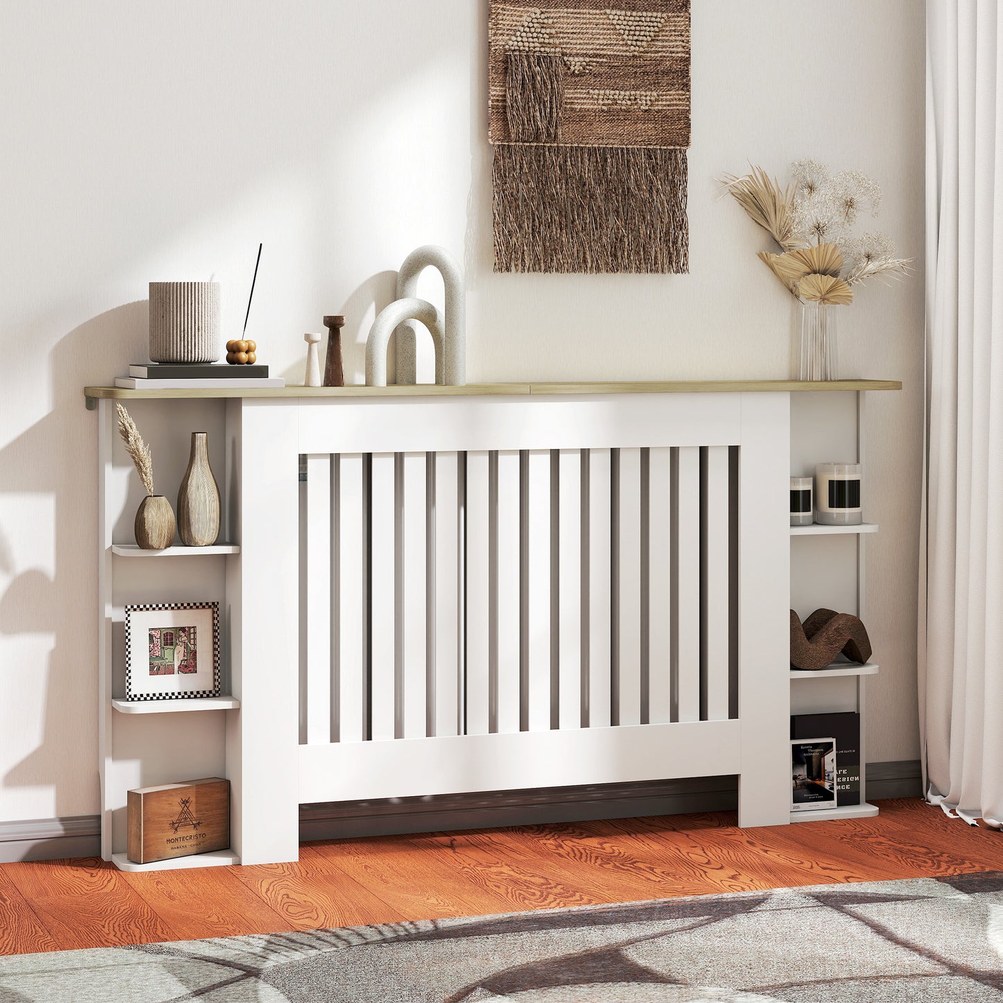 Vertical Slatted Heater Cover for Living Room, Large, White