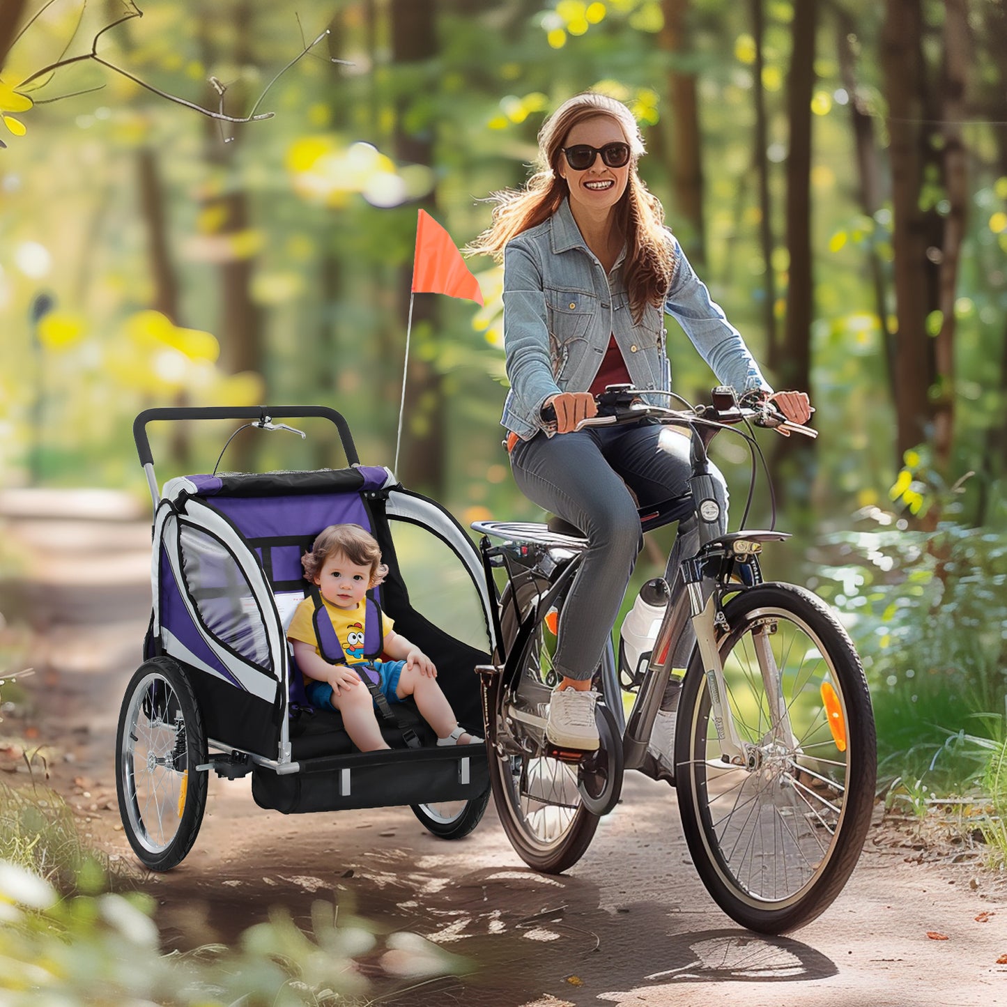 2 Seat Child Bike Trailer, Baby Bicycle Trailer for 2 Kids, Purple