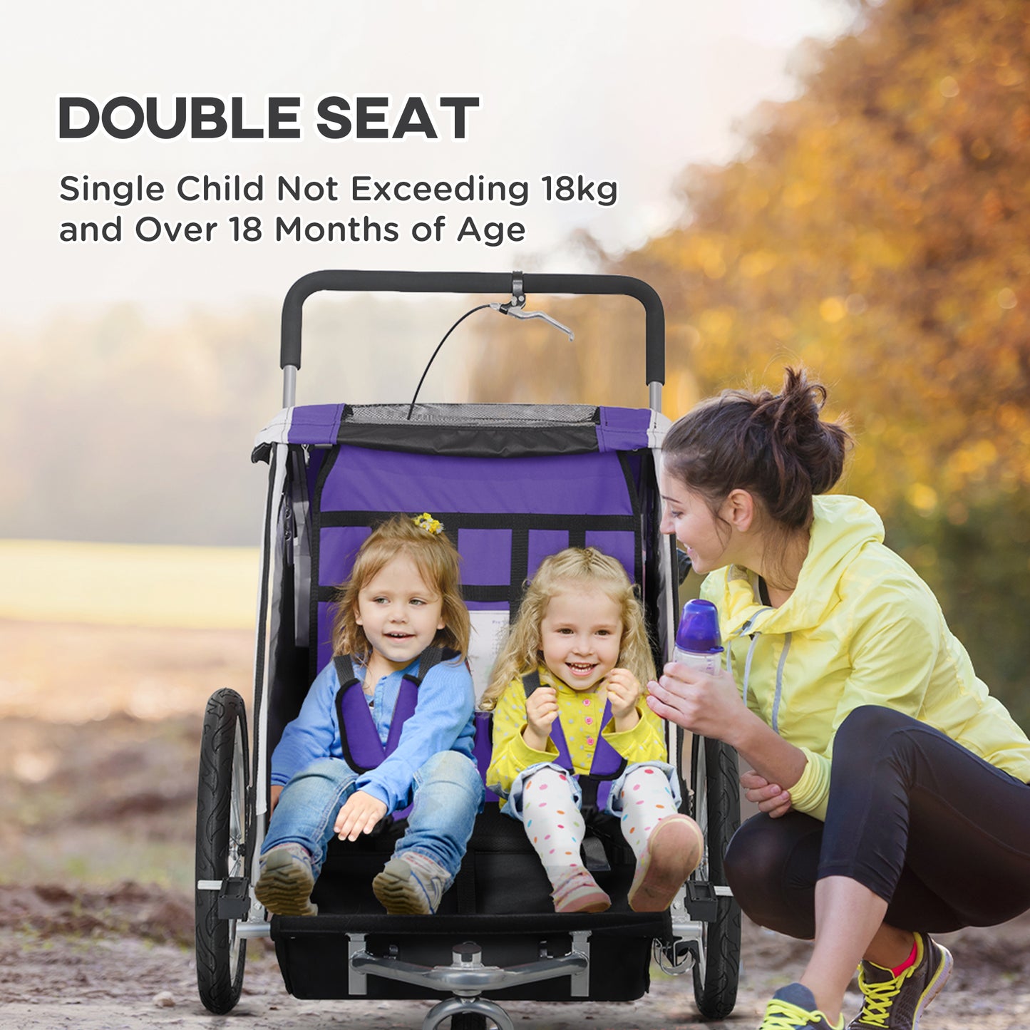 2 Seat Child Bike Trailer, Baby Bicycle Trailer for 2 Kids, Purple