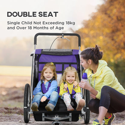 2 Seat Child Bike Trailer, Baby Bicycle Trailer for 2 Kids, Purple