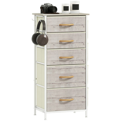Fabric Chest of Drawers, 5 Drawer Dresser for Bedroom, Natural Wood