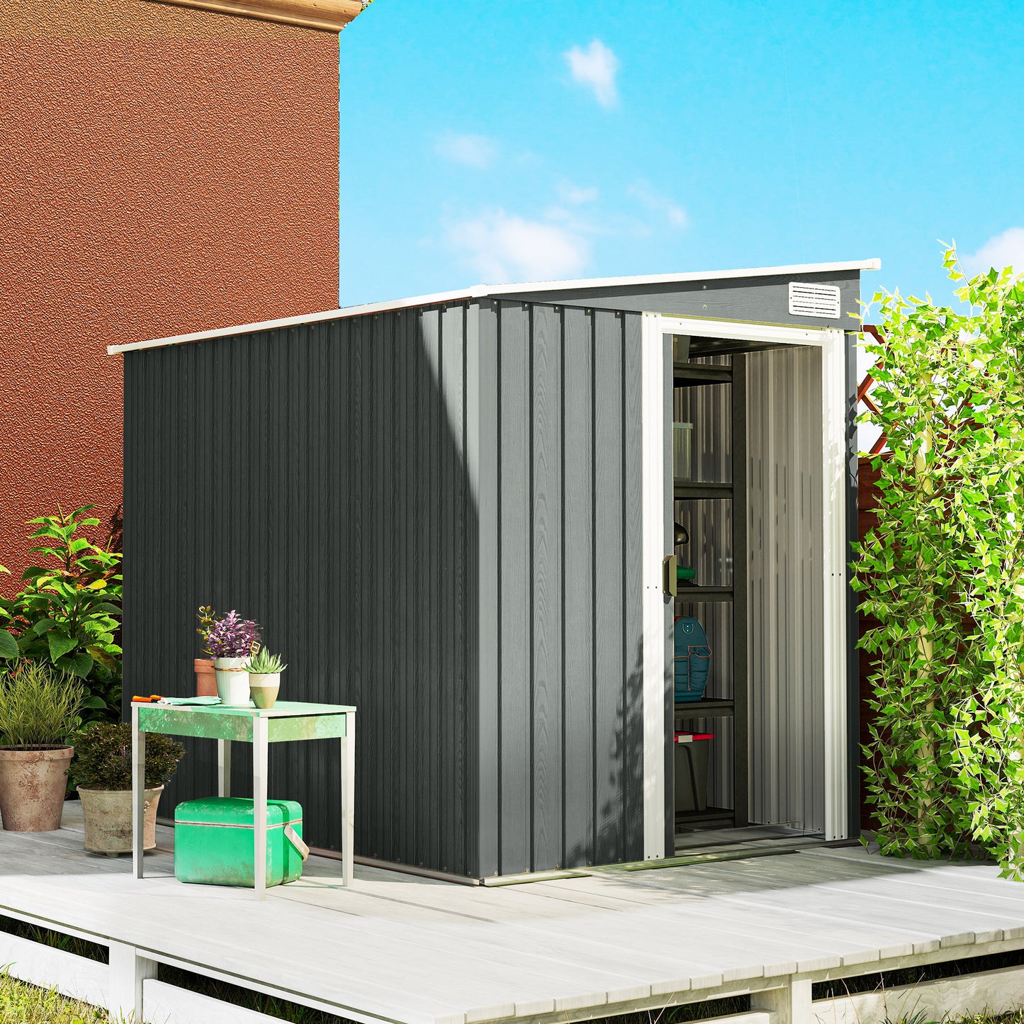 7 x 5FT Garden Shed w/ Foundation Lean to Metal Tool Shed Grey